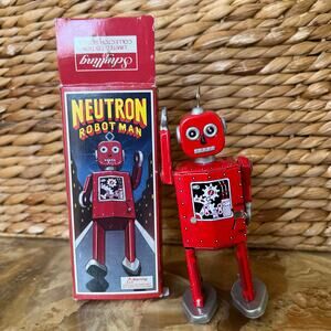 Vintage 90s Schylling Limited Edition Neutron Robot Man Wind up Tin Toy With Key